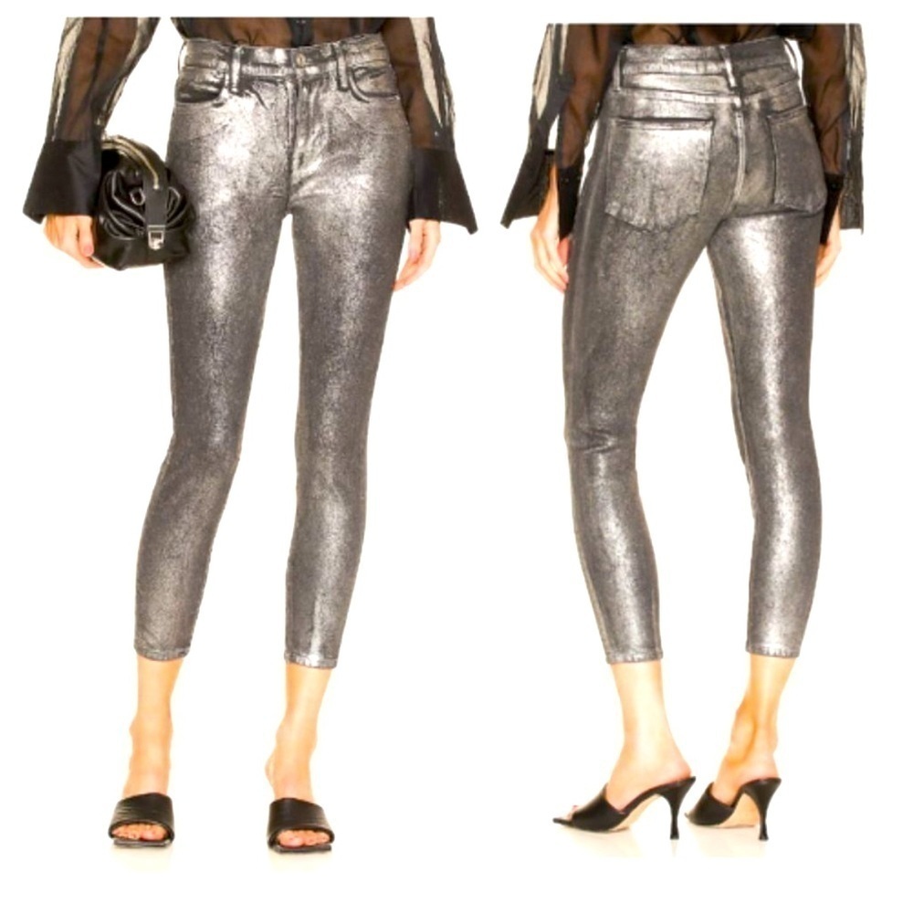 Frame NEW Le High Coated Skinny Crop Jeans in Chrome Noir size 30 NWT